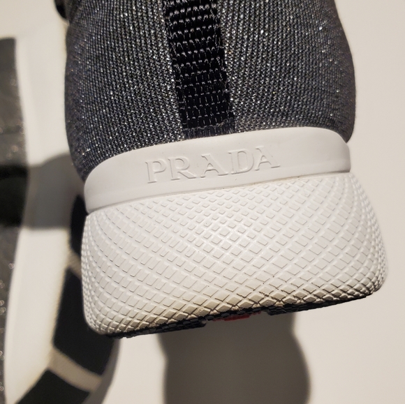 Prada Argento Lurex Metallic Quilted Platform Sneakers Size 40.5 EUC - Picture 15 of 17